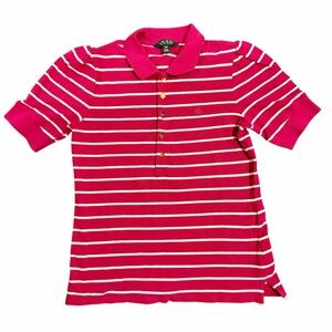 Ralph Lauren Striped Fuchsia and White Striped Polo